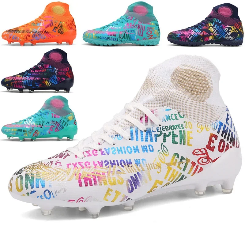 Cross-border foreign trade new football shoes men's high-top students AG broken nail training shoes children's artificial lawn leather feet