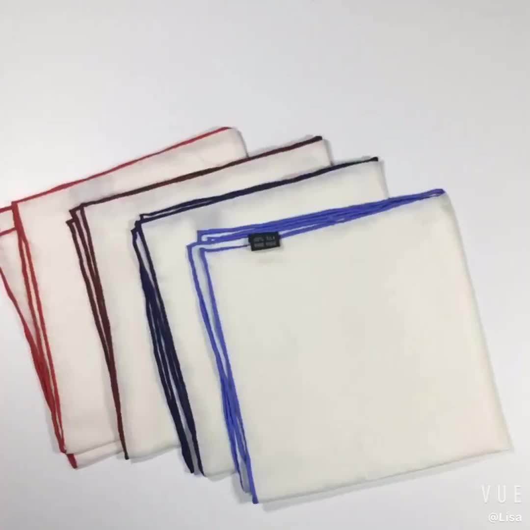 Luxury Brand Men's White Handkerchief 100 Silk Hand Rolled Solid Color
