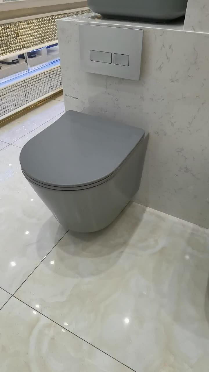 Pate Matt Cement Grey Wall Mounted Wc Toilet Ce Rimless Wall Hung