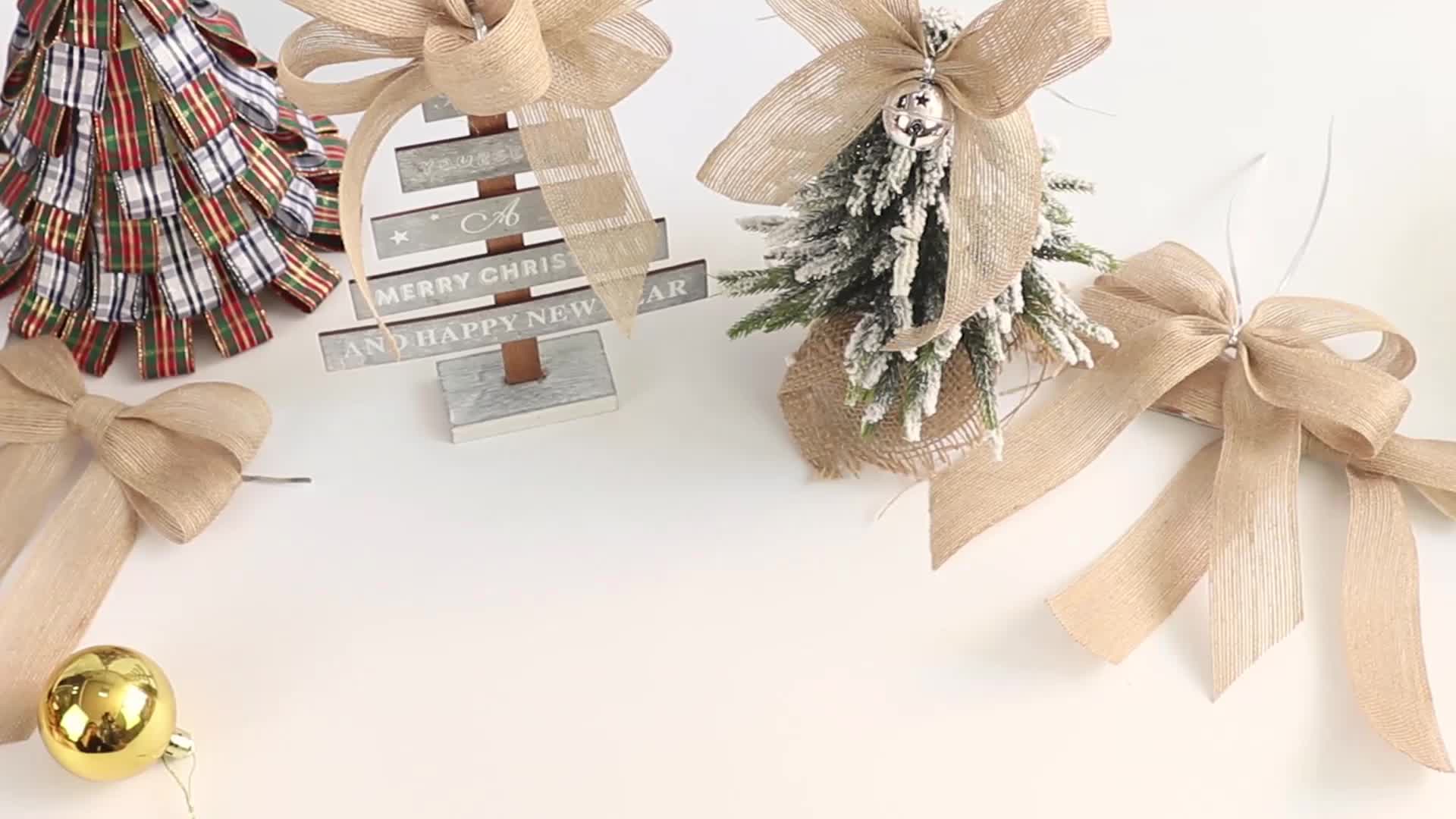 Wholesale Premade Natural Jute Burlap Ribbon Bows For Christmas