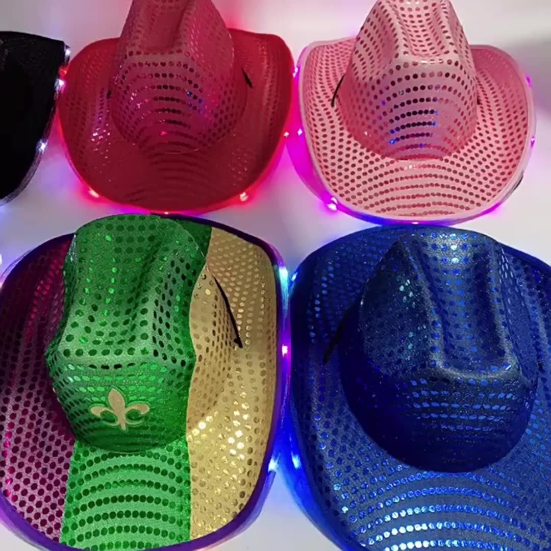 Lightup Mardi Gras Day Sequin Cowboy Hat St. Patrick's Day Festival