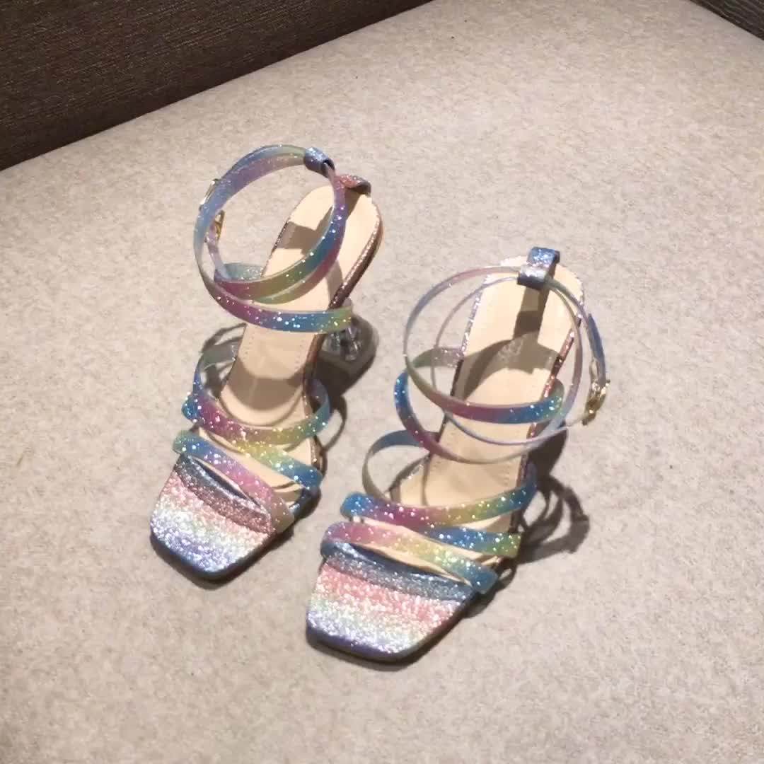 Rainbow Colorful Glitter Sandals For Women Clear High Kitten Heel Pumps