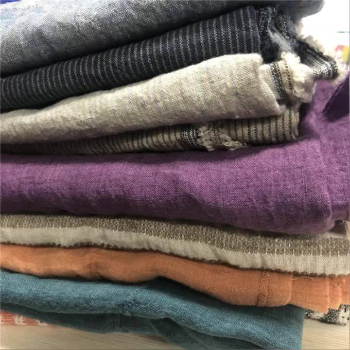 Enzymed Stone Washed Delave Yarn Dyed 100 Linen Fabrics For Wholesale