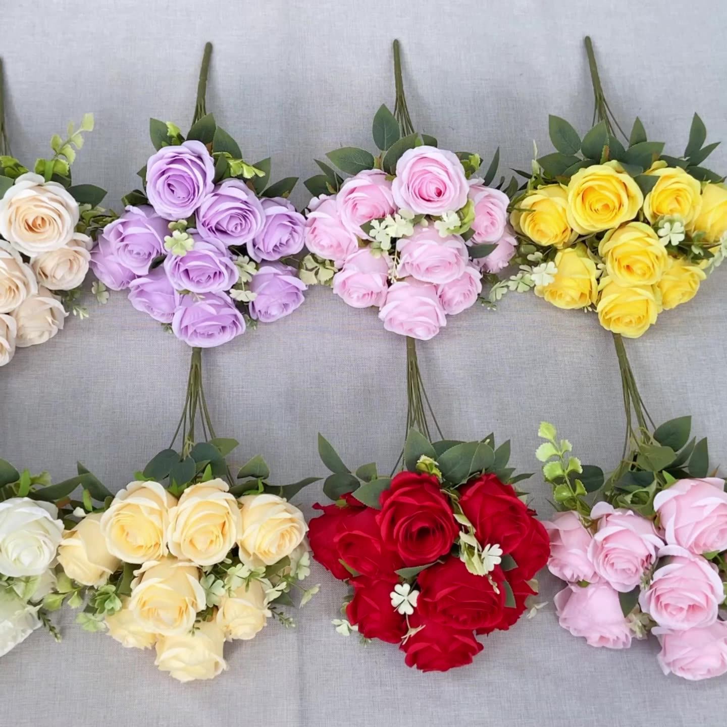 Faux Roses Artificial Flowers Rose Bunch Red And White Artificial Flowers Bouquet For Decoration