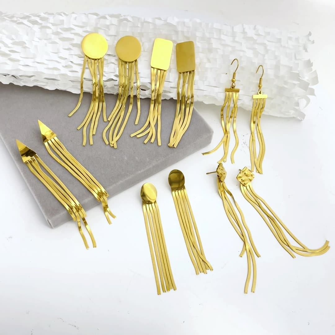 6 Designs Gold Geometric Herringbone Chain Dangling Fringe Long Tassel