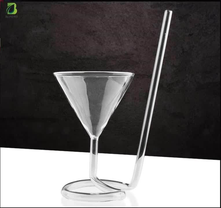 4 Oz Unique Spiral Straw Martini Glass Fancy Bar Party Wine Cocktail