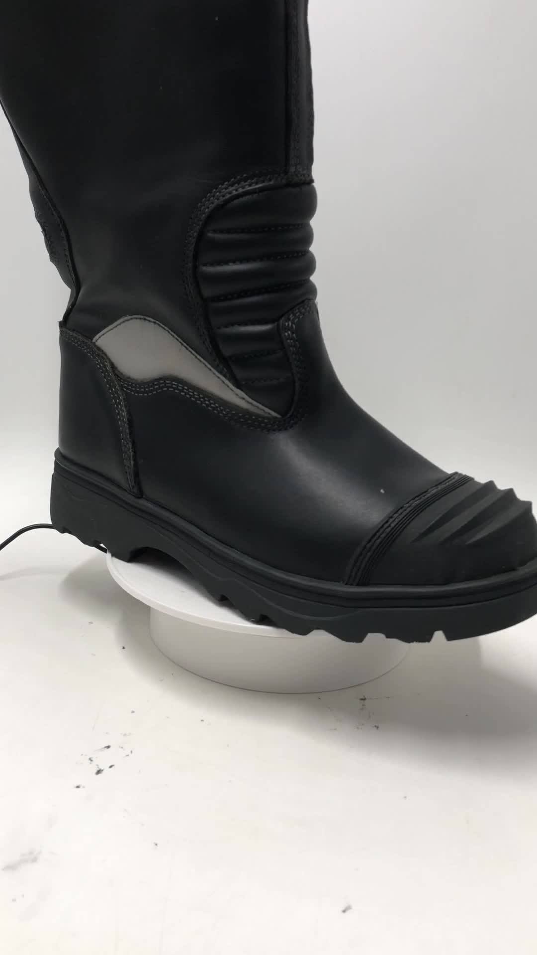 Genuine Leather Black Fireman Military Fireman Boots With Reflective