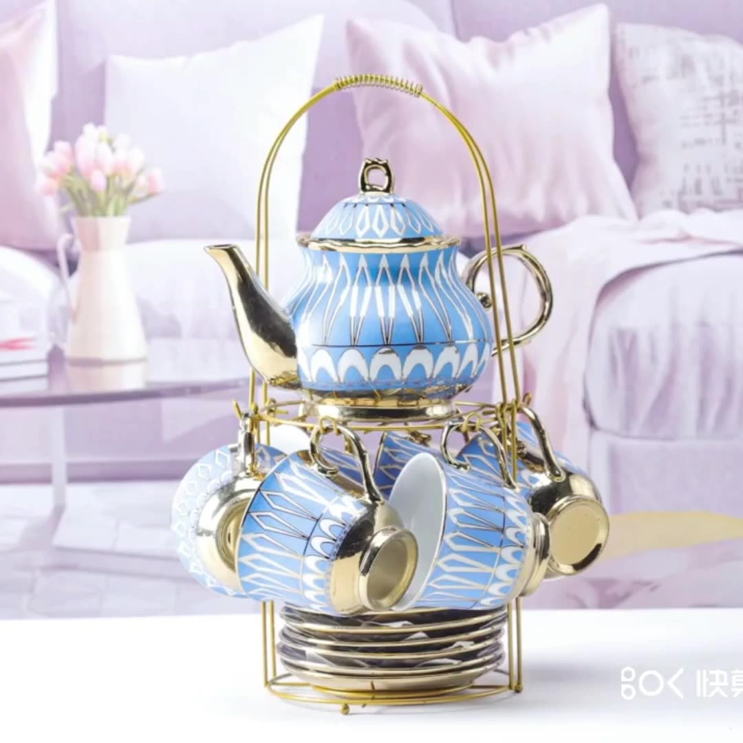 Custom Gold Rim Porcelain Tea Cup Set Teapot Chinese Tea Pot And Cup