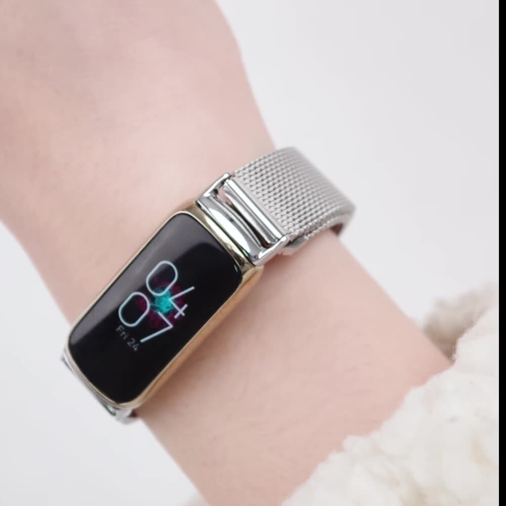 Stainless Steel Metal Watch Band For Fitbit Luxe & Luxe SE | Protective Bezel Frame Case Design | Adjustable Replacement Strap