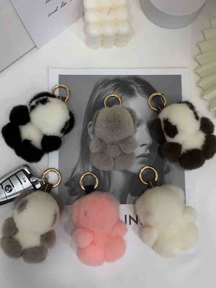 Imported mink hair red panda pendant Bear car keychain Women's bag hanging cute doll doll gift
