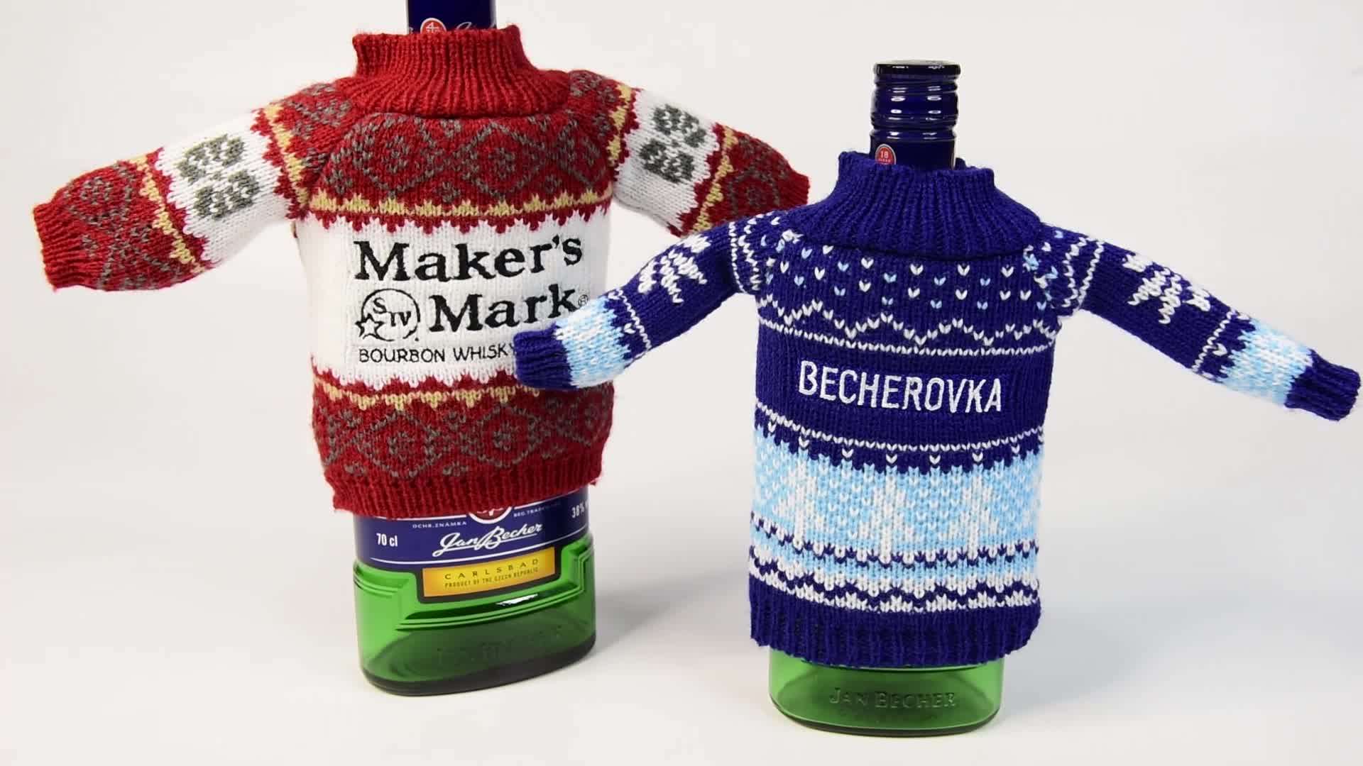 Highgrade Knitted Christmas Red Wine Bottle Cover Christmas Decoration