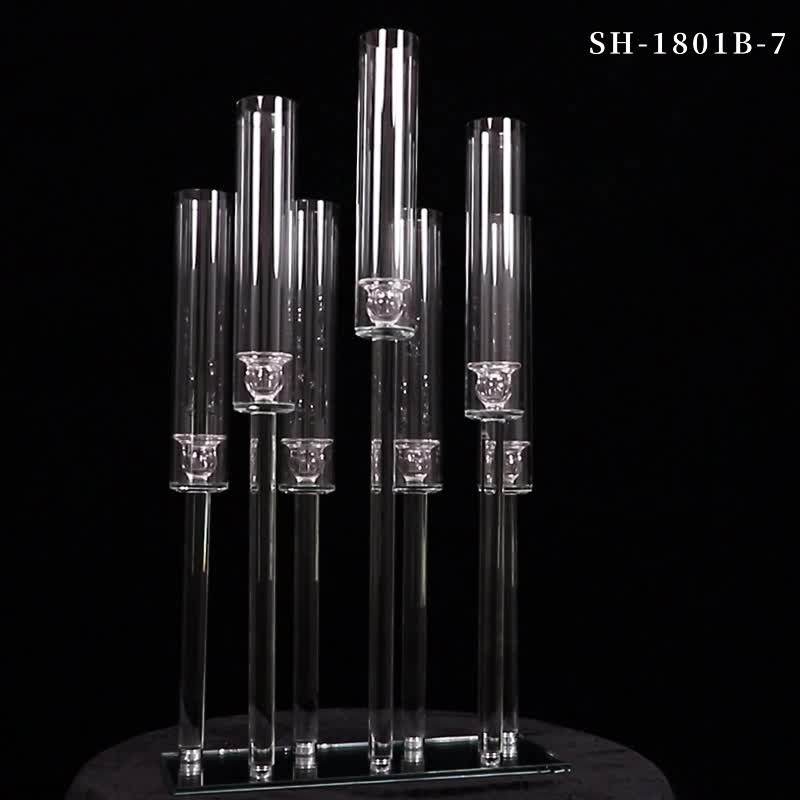 Wholesale 29.5' Tall Beautiful Wedding Centerpiece Glass Tubes Crystal Candelabra 7 Arms With
