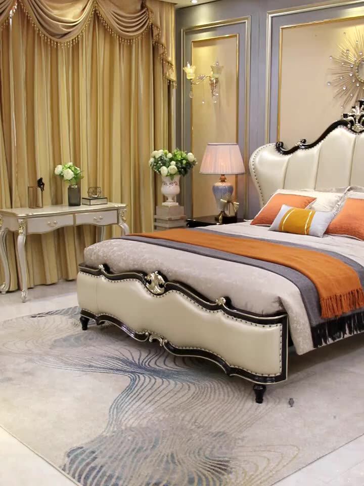 European Double Master Bedroom 1.8m Luxury King Bed Full Size Leather