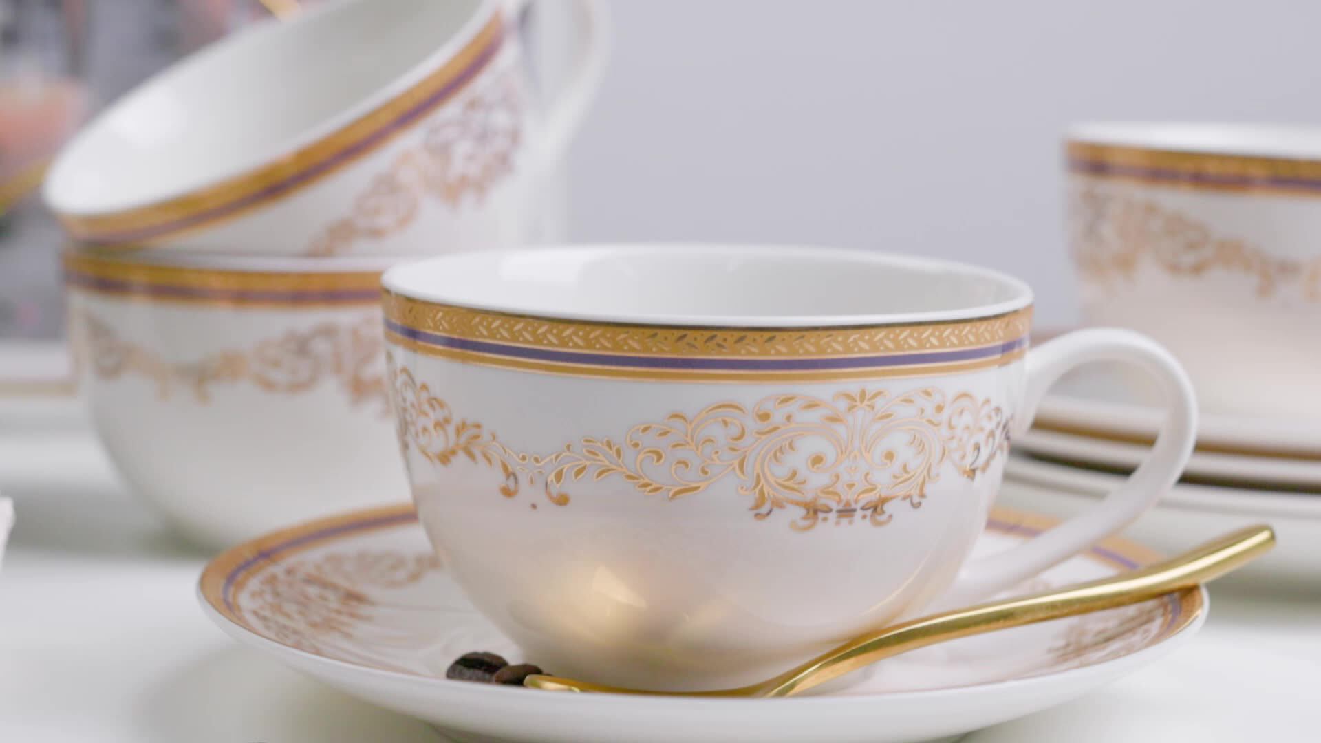 Restaurant Luxury Bone China Coffee Cup And Saucer Dinner Sets Gold Tea