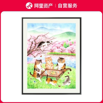 National trend artist Peanut (Jingzhe) limited edition healing cute cat painting childrens decorative tape framed