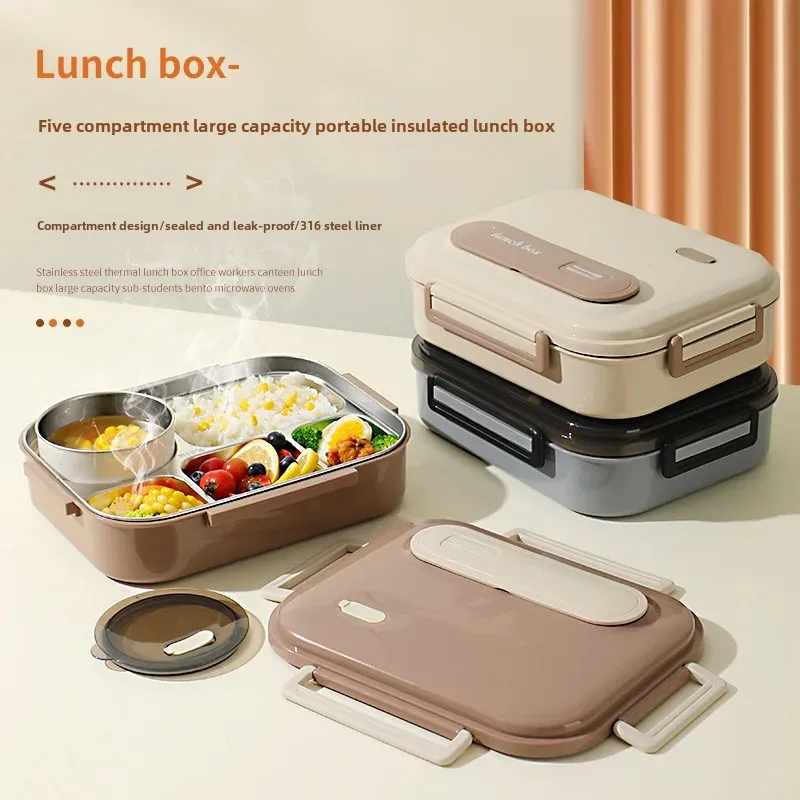 316 Stainless Steel Insulated Lunch Box for Office Worker Primary School Students Children's Bento Box Divided Canteen Plate