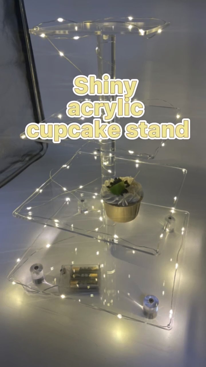 4 Tier Round Square Acrylic Cupcake Display Stand With Led String