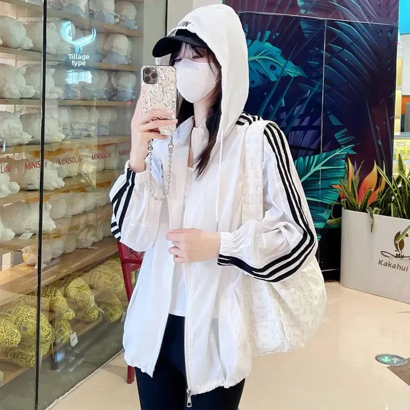 Sun-protective Clothing Women's Summer New UV-resistant Cardigan Thin Sun-protective Clothing Casual Jacket Three-bar Baseball Suit Coat