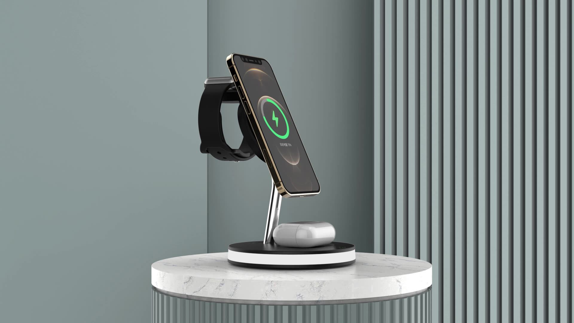 Best Design 3 In 1 Fast Charging 15w Wireless Charger For Mobile Phone