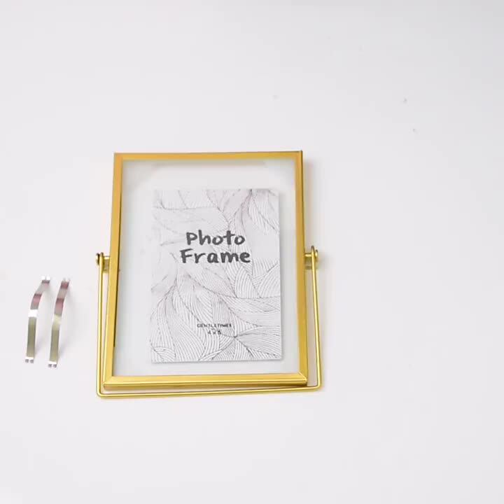 Wholesale Pressed Glass Floating Photo Frames 5 X 7 With Gold Stands