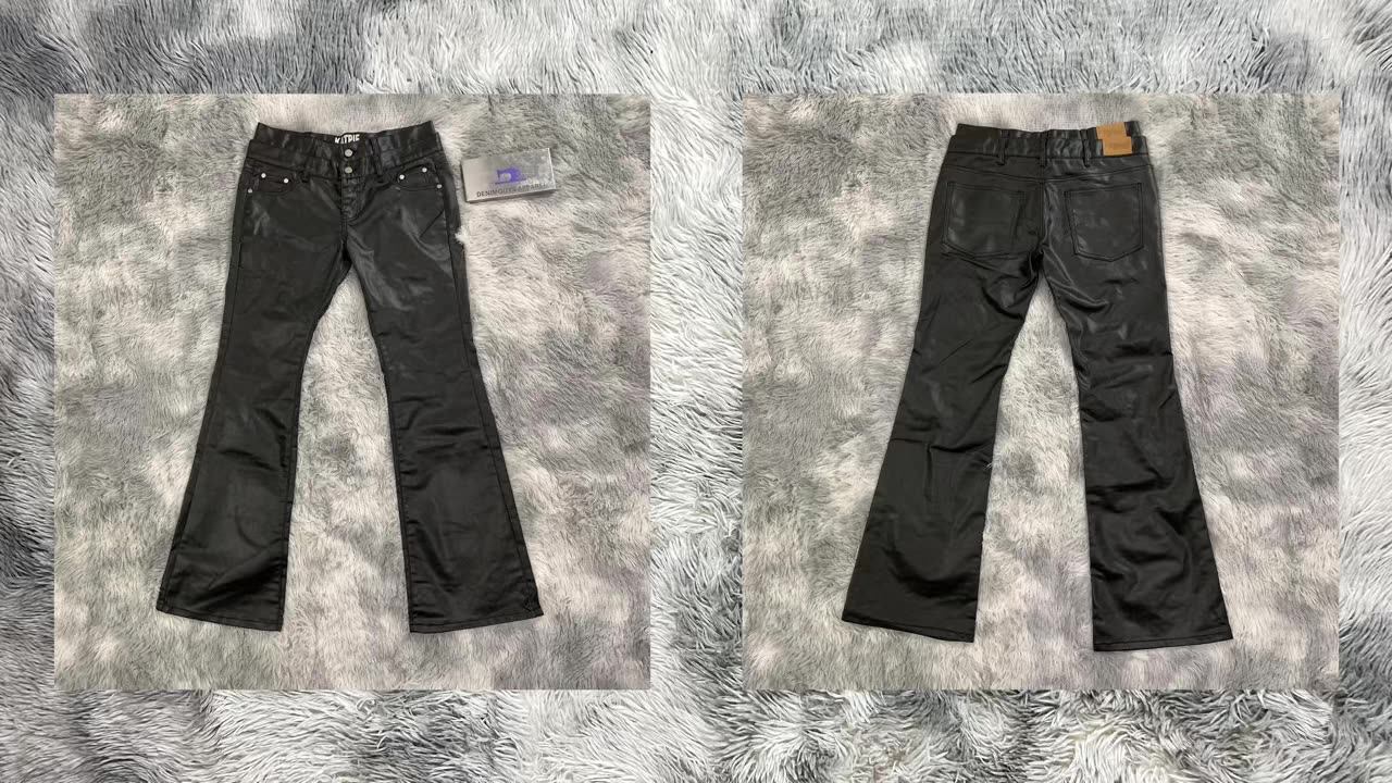 Custom Black Waxed Coated Flared Jeans for Men - Eco-Friendly