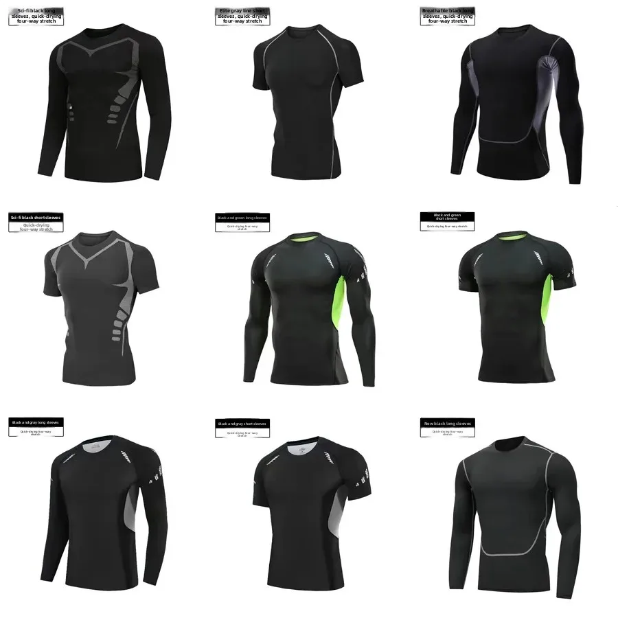 Fitness Clothing Men's Summer Outdoor Sports Quick-Drying Short-Sleeved T-Shirt Men's Training Running Elastic Breathable Tights Quick-Drying Clothing