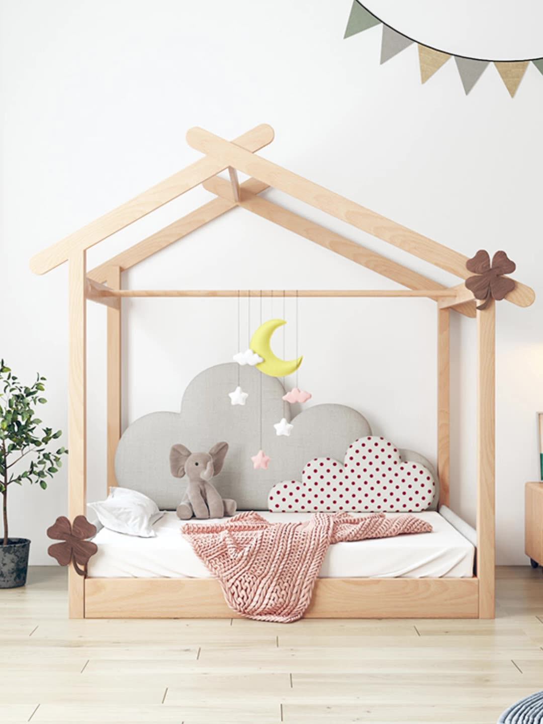 Wholesale House Model Solid Wood Frame Furniture Style Retractable Children Kids Furniture Bed