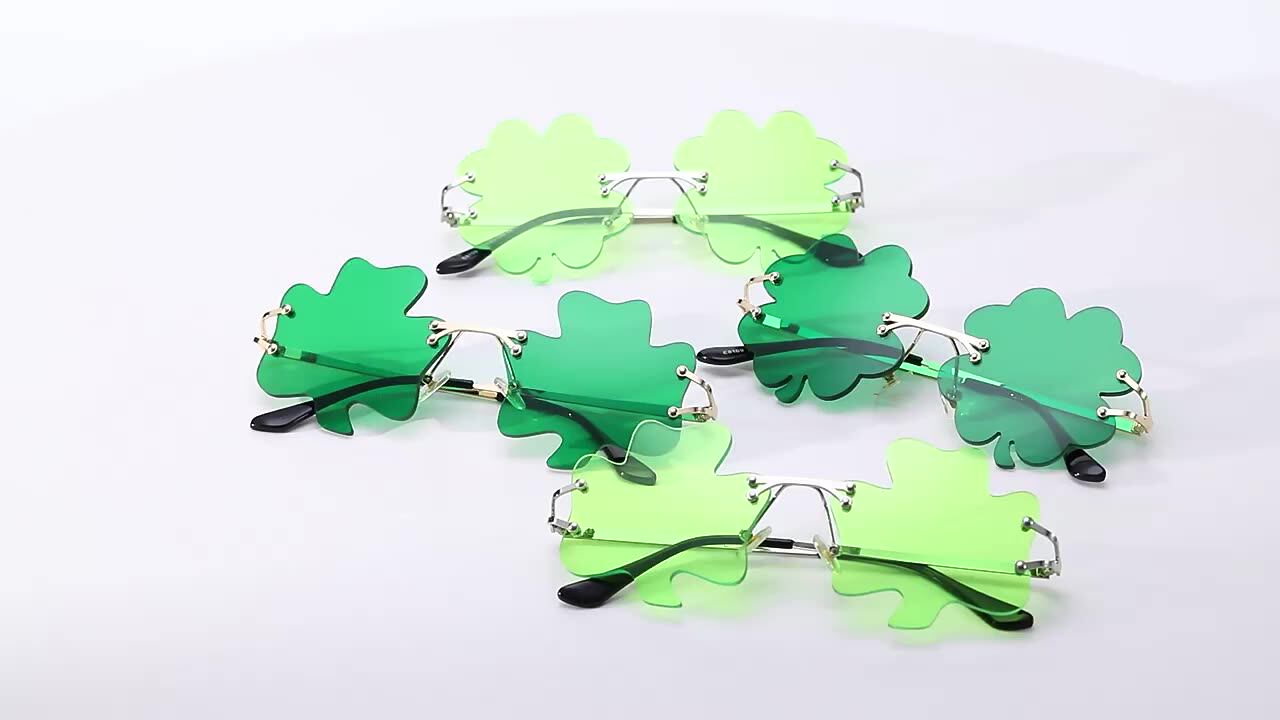 12 Occhiali Da Sole A Trifoglio Per San Patrizio - Verde, In Plastica - Accessori Per Foto E Feste