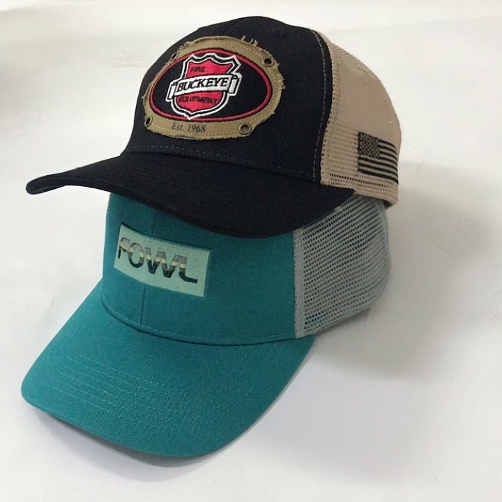 High Profile Applique Patch Flat Brim Plain Full Mesh Snapback Trucker