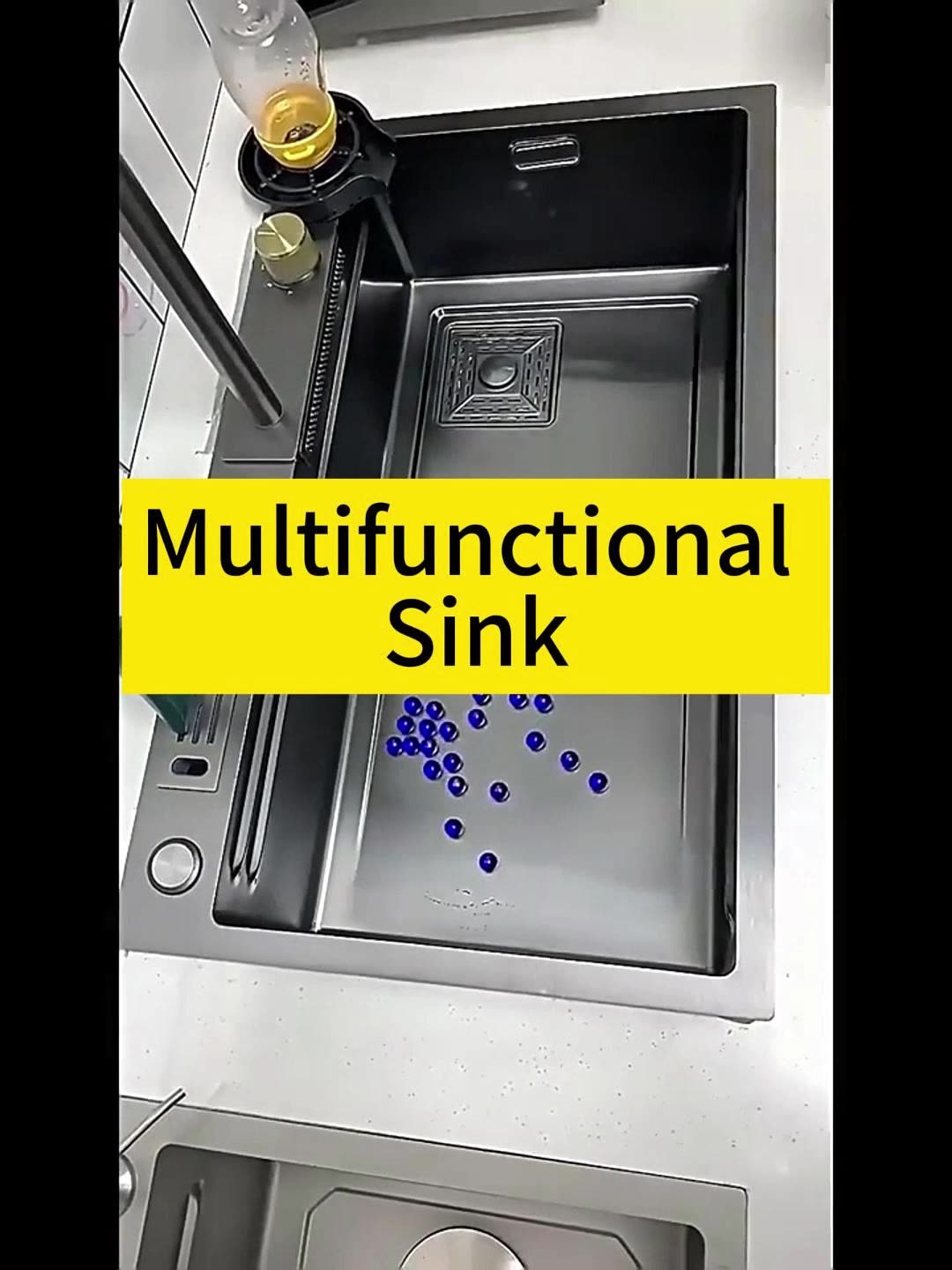 Waterfall Kitchen Sink Set Stainless Steel Smart Digital Display Sink Honeycomb Nano Sink With Pull-Out Faucet Drop In Single Bowl Sink With