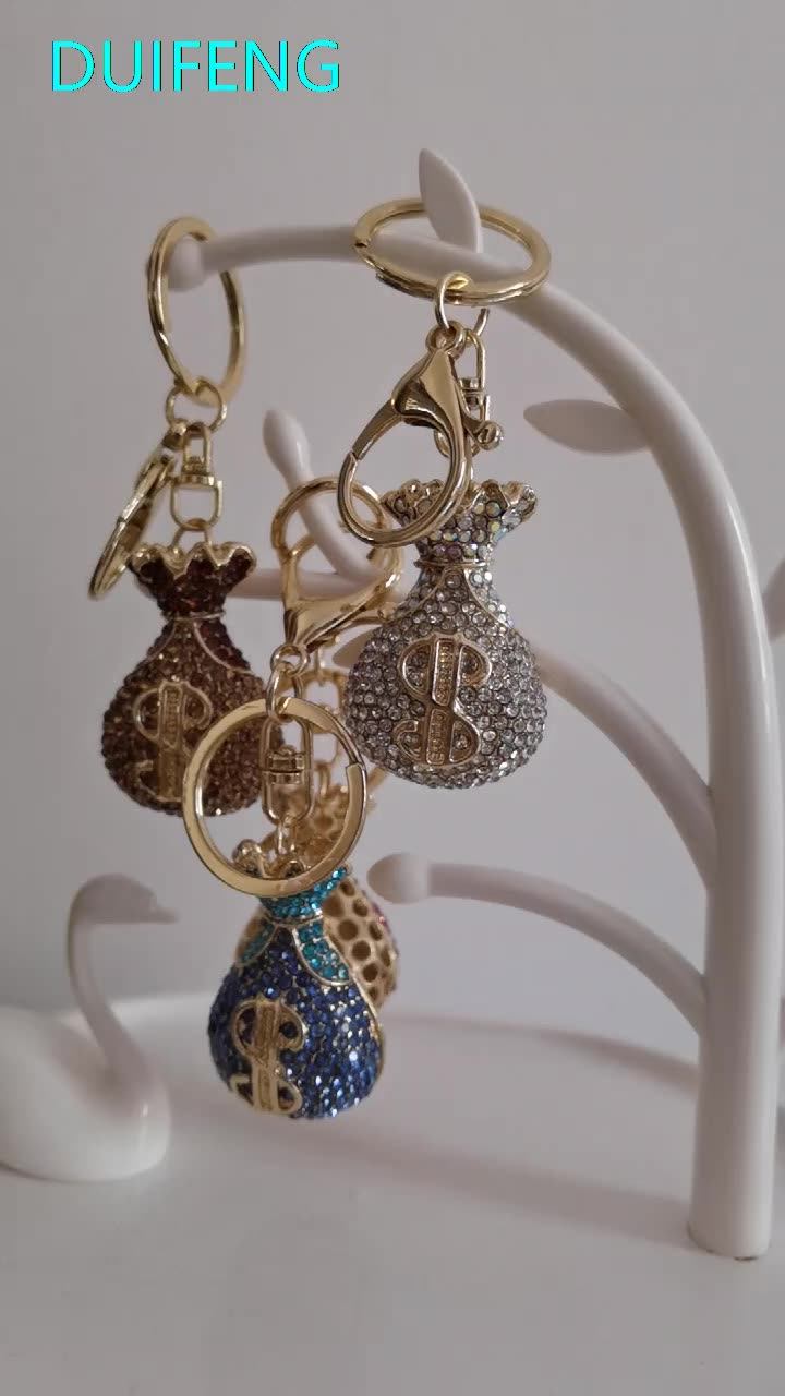 Creative Diamond Crystal Money Bag Lucky Bag Car Keychain Metal Pendant Female Bag Accessories