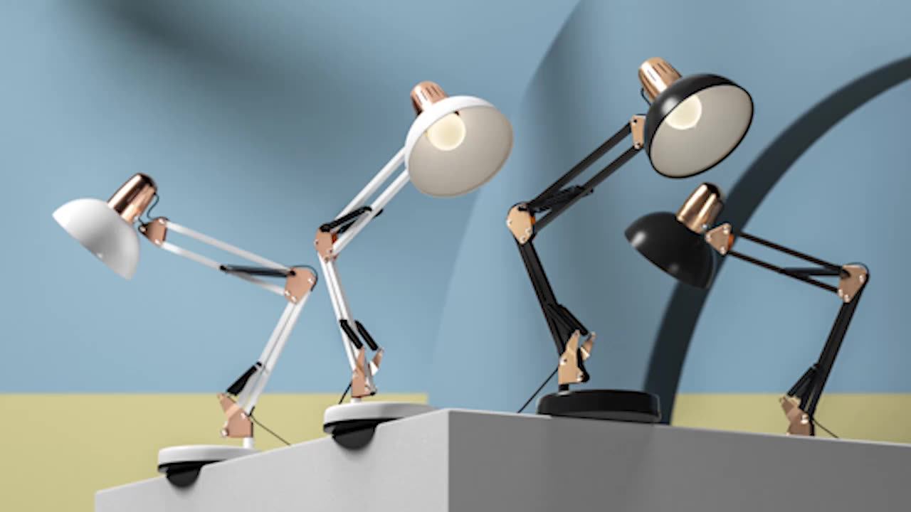 Classical Study Office Table Lamps with Adjustable Angle Clip Lamp of  Industrial Style Metal Table Light E27, image size:1280x720