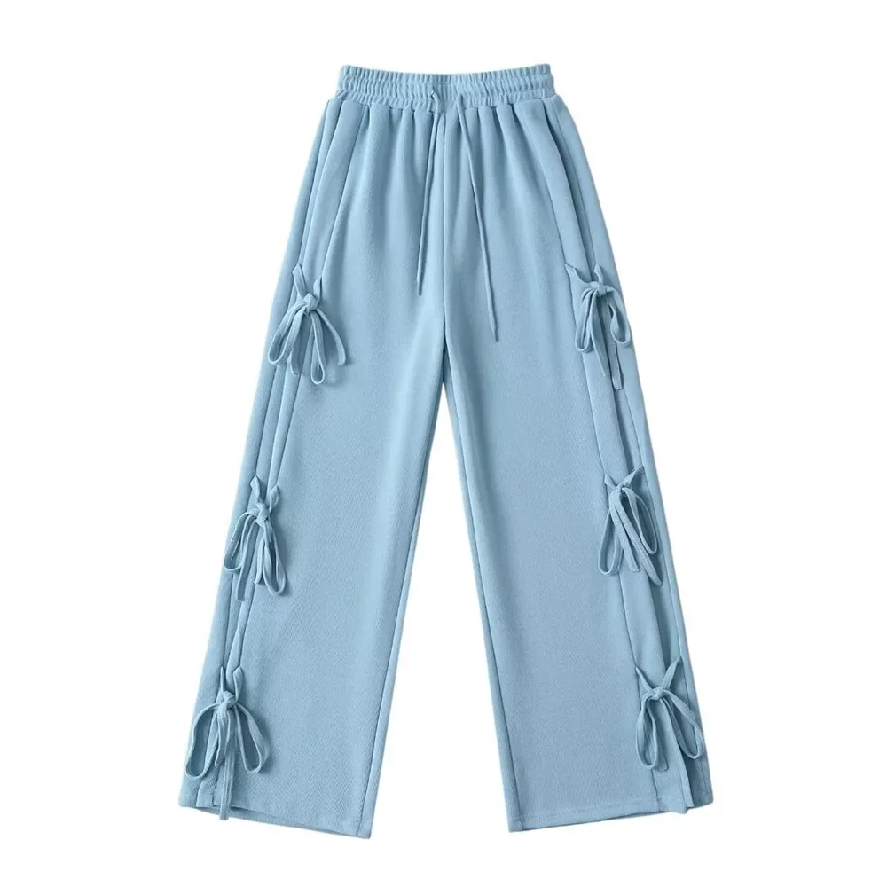 YPFF Trendy Women's Spice Girls Loose Wide Leg Casual Pants American-style Design Bow Lace-up Work Pants