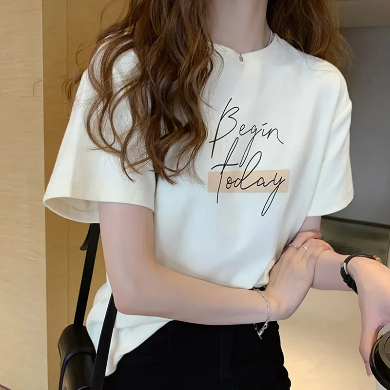 Short-Sleeved T-Shirt for Women 2025 Summer New Style Fashionable Printed Round Neck Top Loose Half-Sleeved T-Shirt Bottoming Shirt