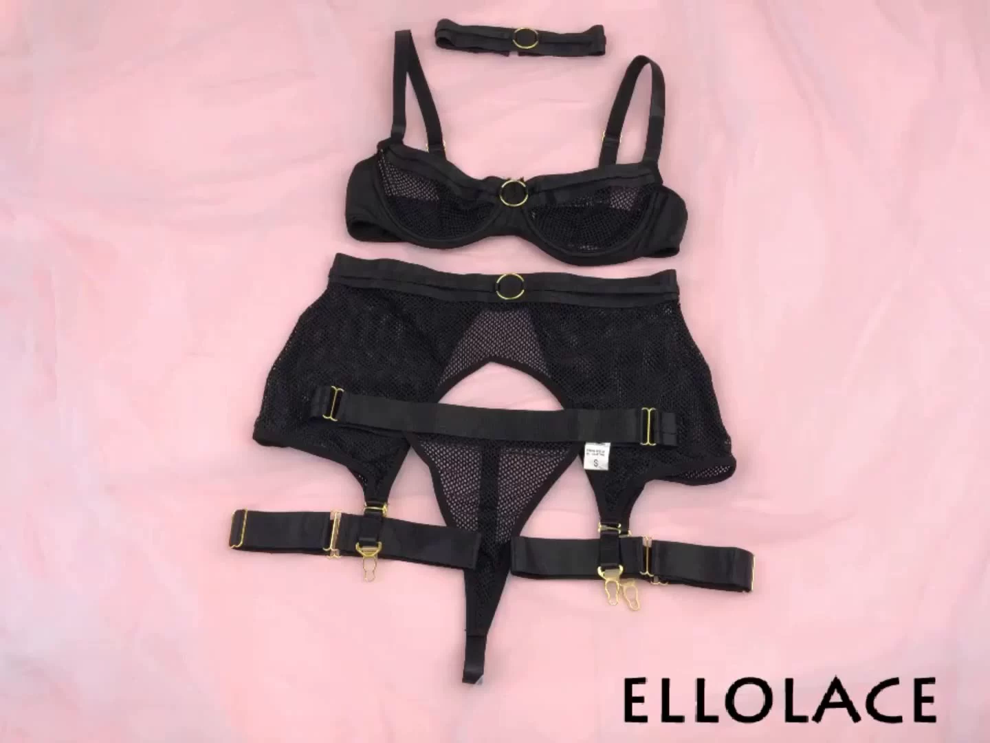 Ellolace Four-Piece Set Erotic Lingerie Transparent Bra Kit Push Up See Through Lace Langerie Mesh Seamless Underwear Garters bra and knicker sets cheap