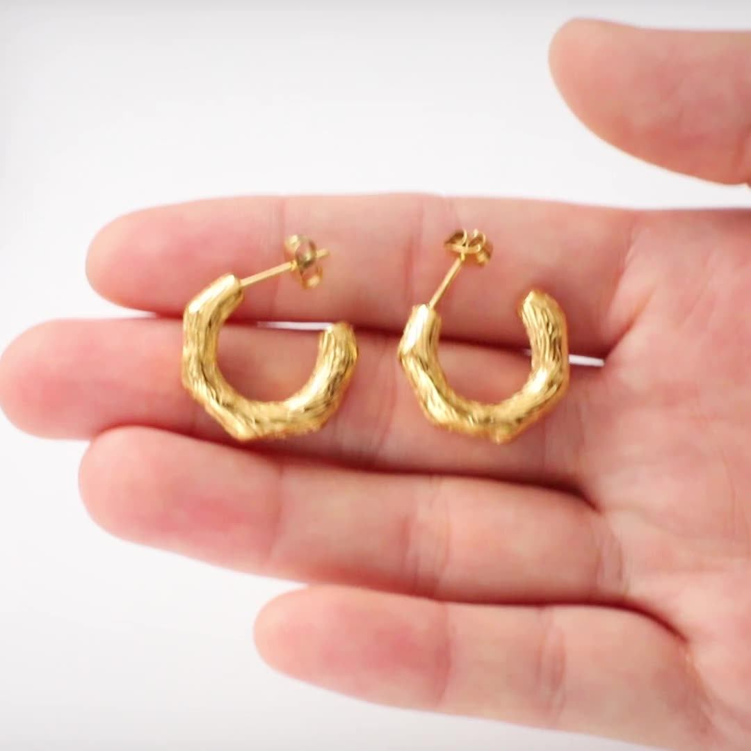 Elegant Real Gold Plated Semi Hoop Earring Vantage Bump Texture