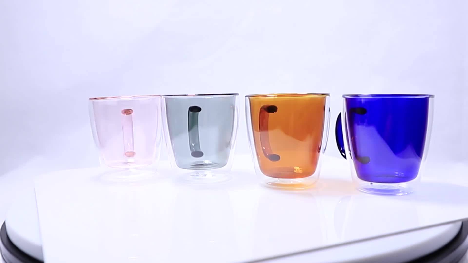 Colored Reusable Coffee Cups For Espresso Double Wall Cappuccino Glass