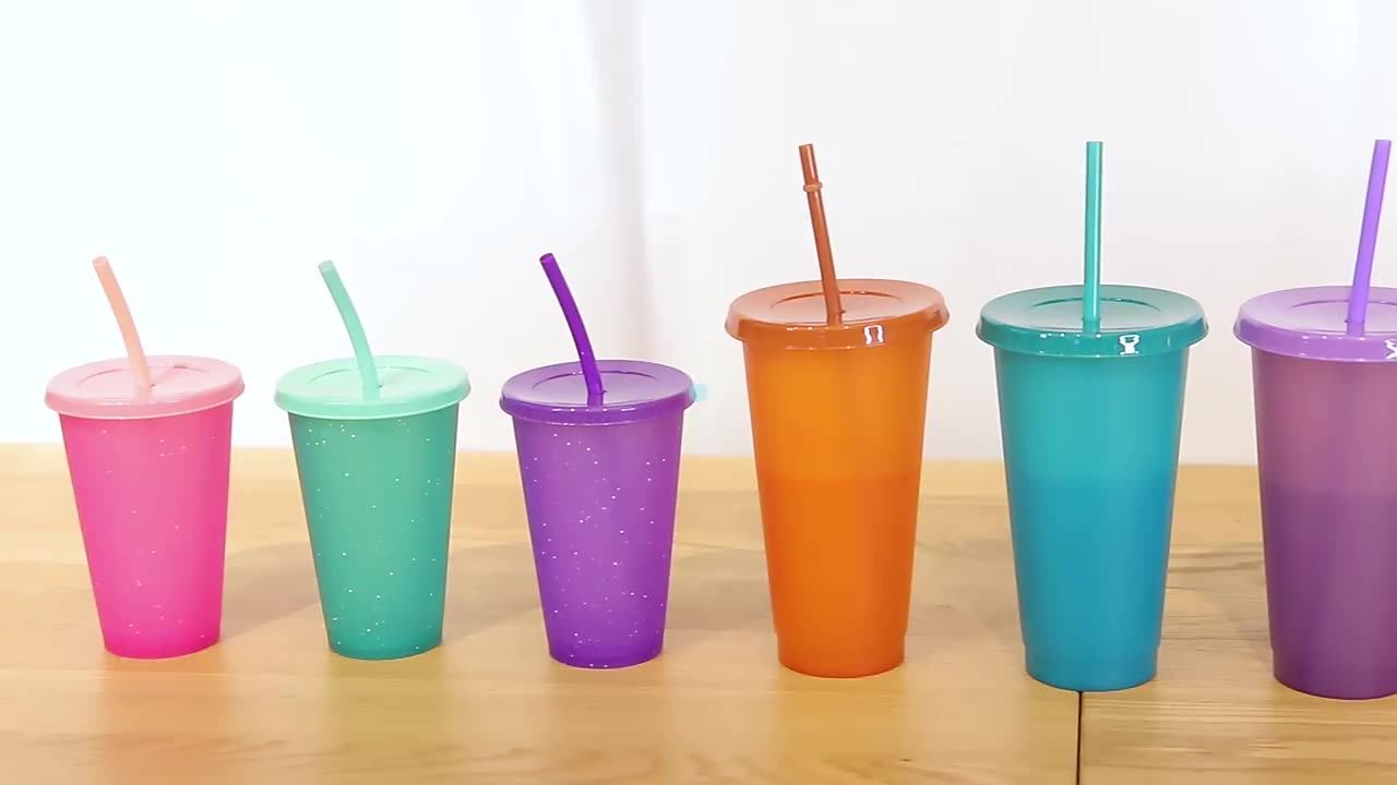 Mazoho Coffee Reusable Tumbler 24 Oz Logo Custom Design Magic Cold Plastic  Color Changing Cup With Lid and Straw
