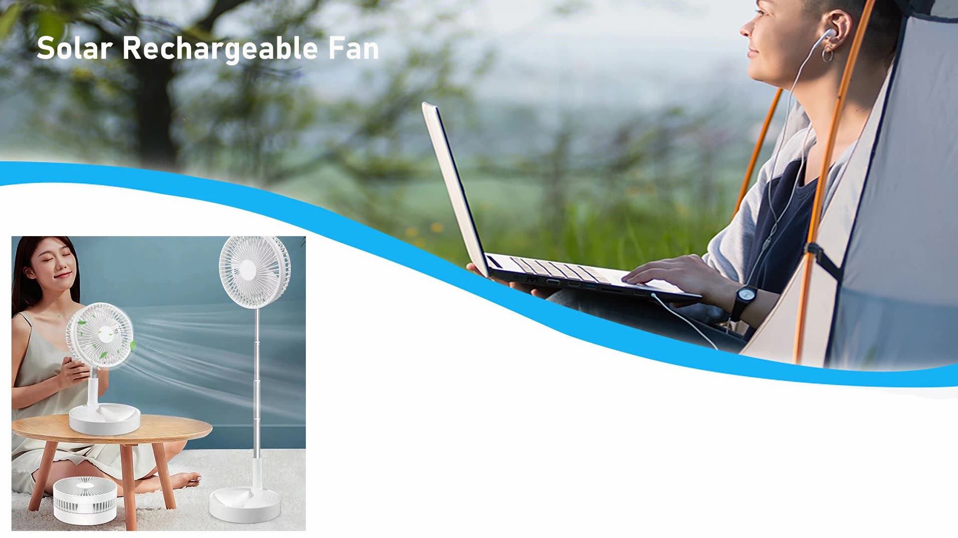 5v Dc Solar Foldable Fan Usb Rechargeable Extendable Table Desk Floor
