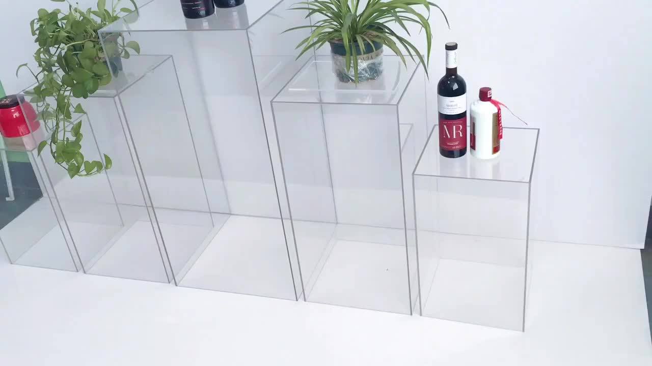 Latest Square Clear Acrylic 5 Tiers Wedding Decorative Acrylic Cake