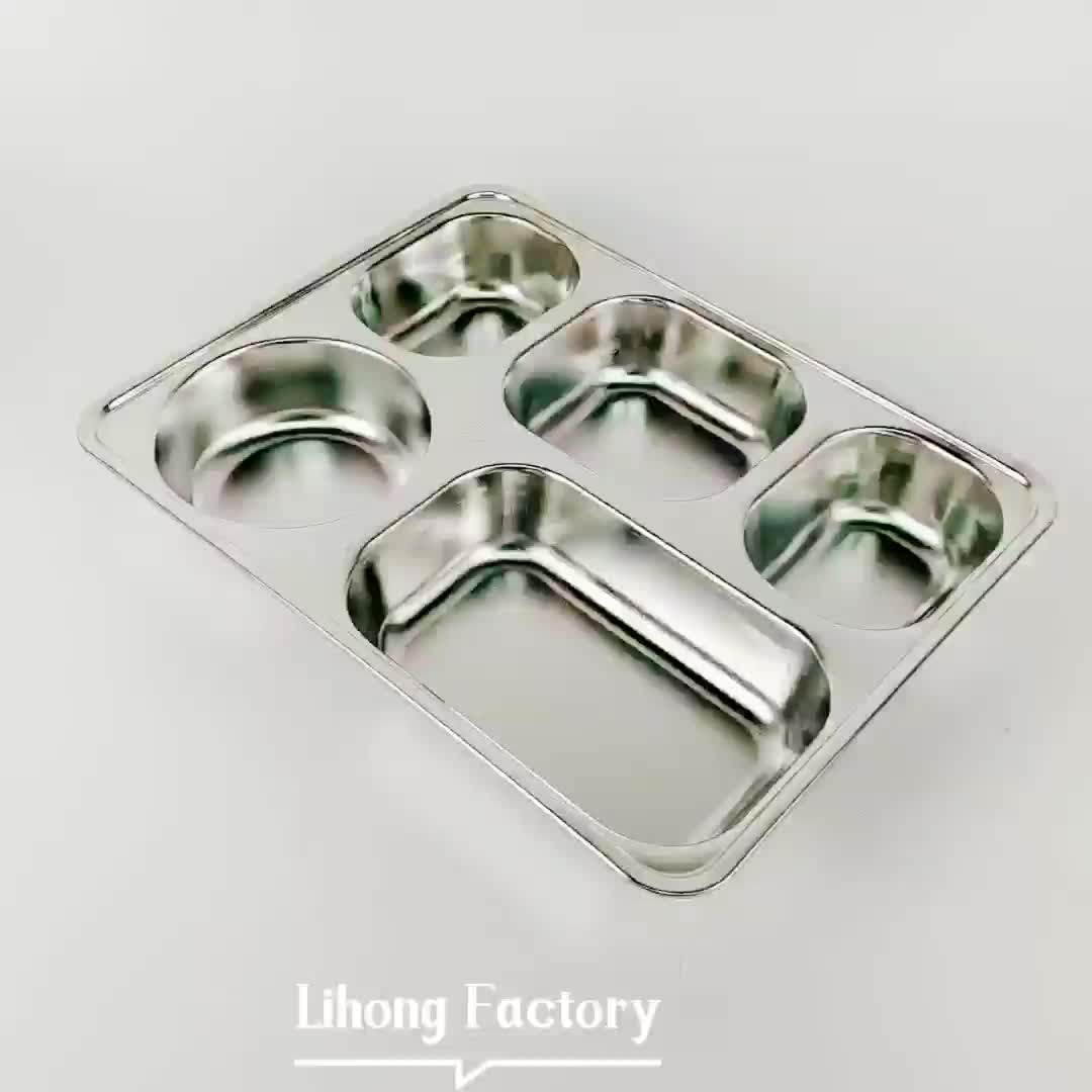 Stainless Steel Divided Dinner Food Trays With Cover Sectioned Dinner