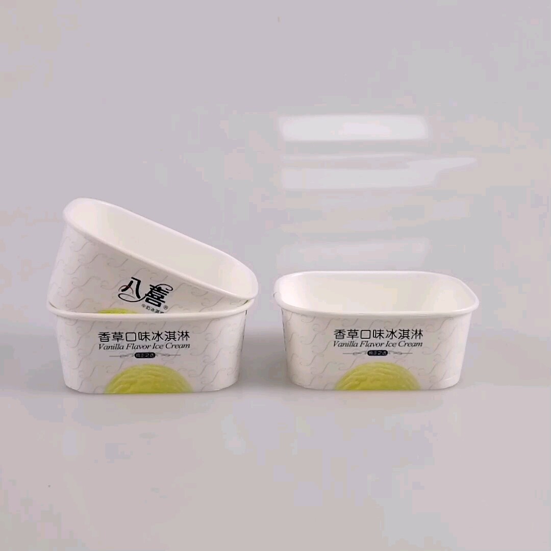 Disposable Square Ice Cream Paper Cup With Lid Heyi Packaging 210ml