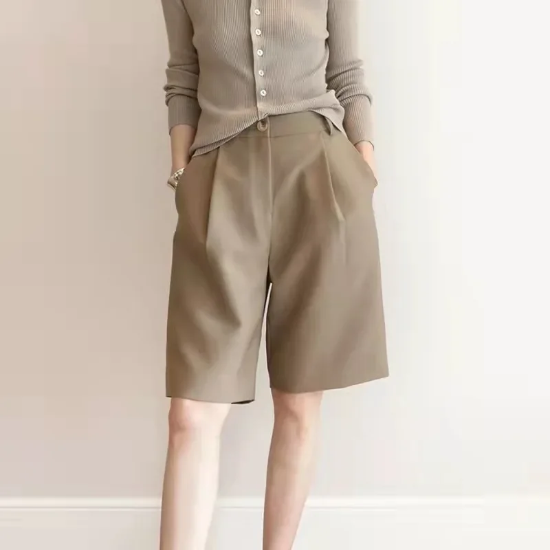 Large Size Women's Shorts Women's Summer Loose Thin Chubby Sister Large Size High Waist Slimming Khaki Suit Pants