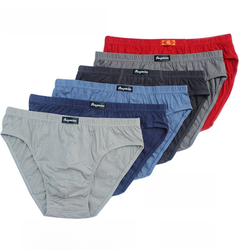 Men's Briefs, Pure Cotton, Mid-Waist, Solid Color, Loose-Fitting Underwear, Youth Briefs, Middle-Aged Shorts, Comfortable Waistband