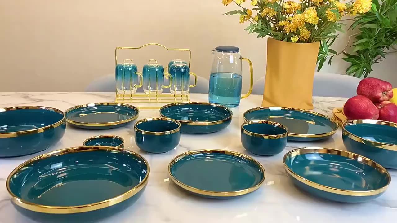 Ceramic Dinner Plates Dinnerware Set Dishes Luxury Green Food Plate Set