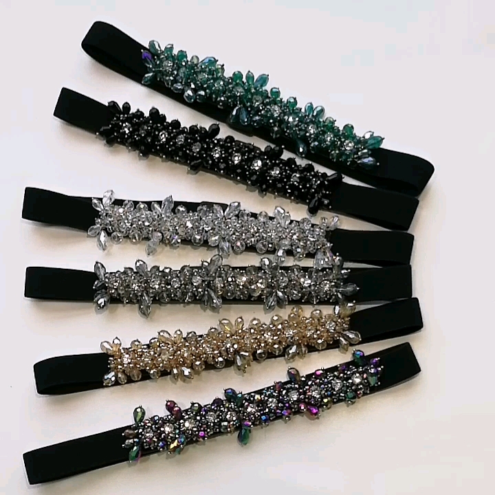 Women Rhinestone Elastic Belt Ladies Dress Dazzling Waistband Stretch Belt Multi Color