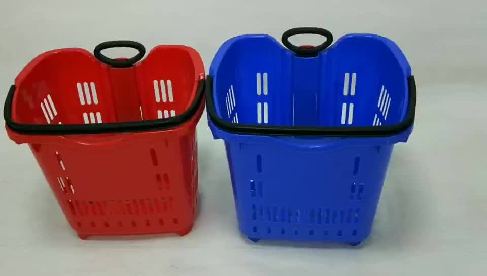 Wholesale Supermarket Plastic Rolling Shopping Hand Basket Trolley With 4 Wheels 50l Buy