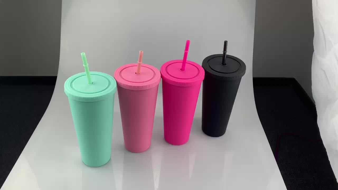 Matte Black Tumbler 16oz Double Walled Colors Acrylic Plastic Pastel