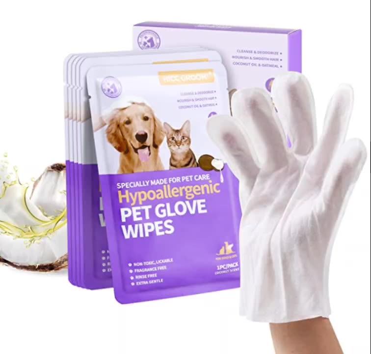 Pet Cleaning Glove Wipes Oem Private Label Biodegradable Pet Grooming