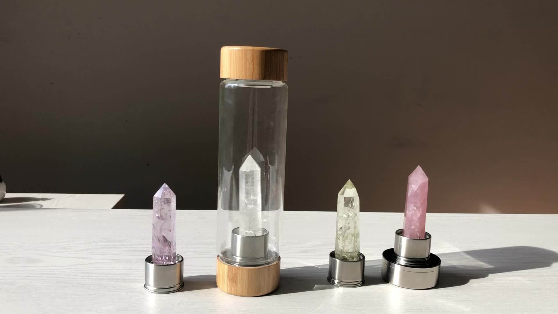Custom Gemstone Elixir Nature Quartz Glass Crystal Water Bottle With